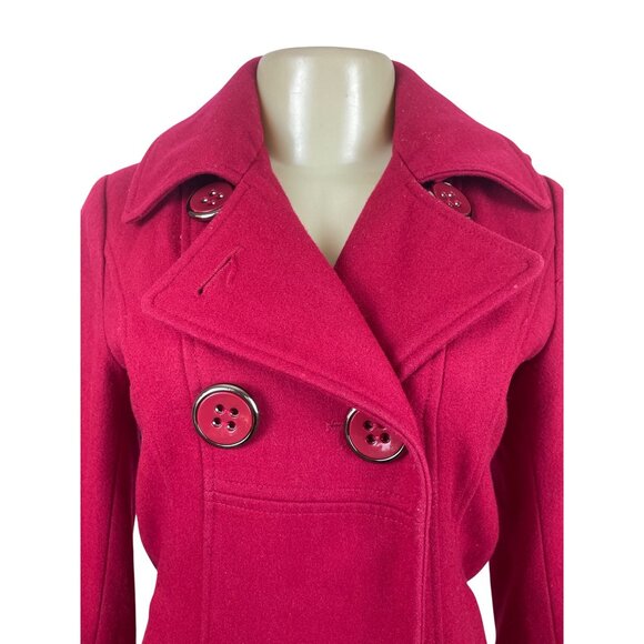 Guess Jeans Womens Red Hooded Peacoat Jacket With Button Accents & Pockets Sz XS - Picture 5 of 10